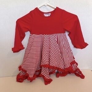 Just Blanks Valentines Red & White Striped Ruffled Twirl Dress Size 2 EUC